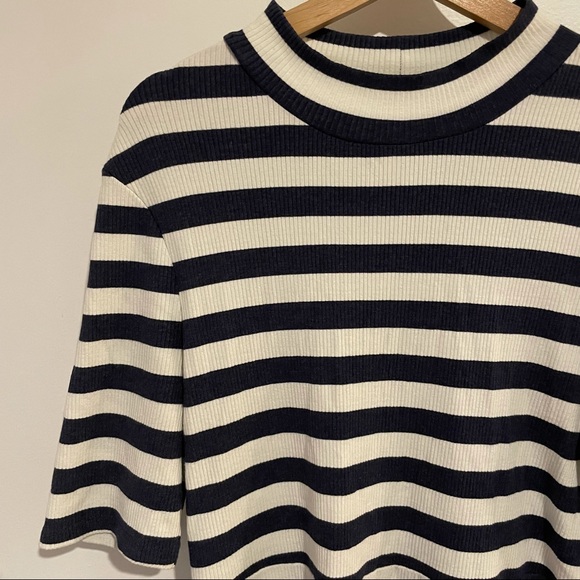 Maison Jules Navy Stripe Rib Knit Mock Neck Dress Sz XL - Picture 4 of 9